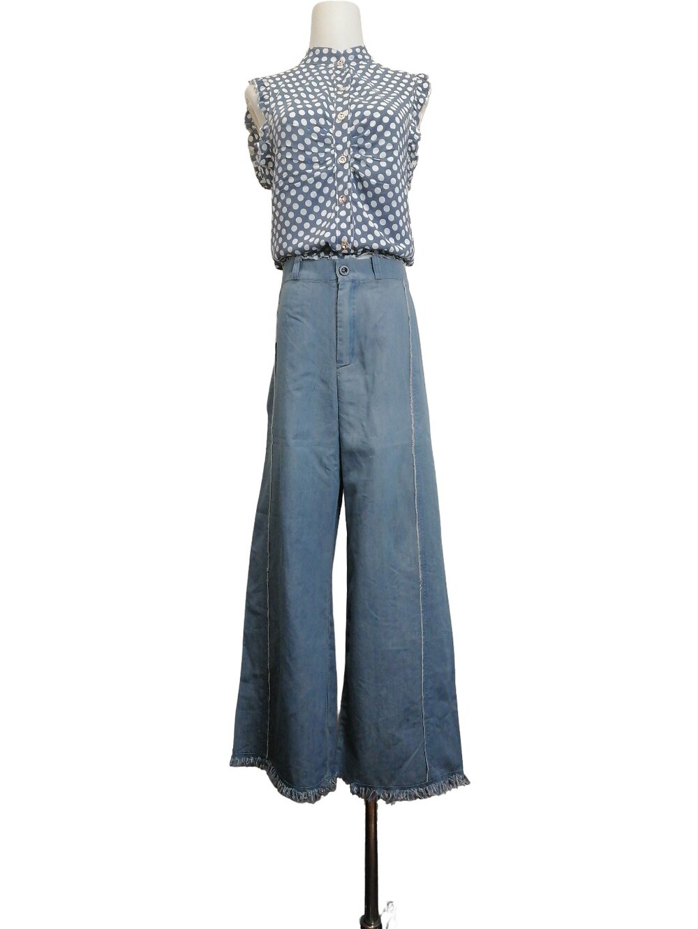 💧 High-Waist Wide Leg/Flare Women Jeans - Light Blue